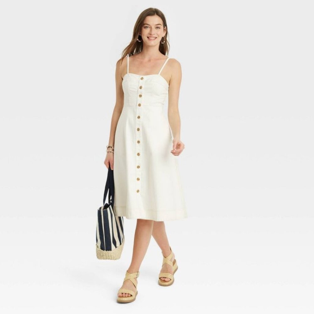 Universal Thread White Denim Corset Midi A-line Dress Never Worn